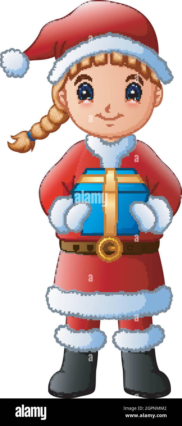 Ragazza cartoon in un costume babbo natale in regalo Illustrazione Vettoriale