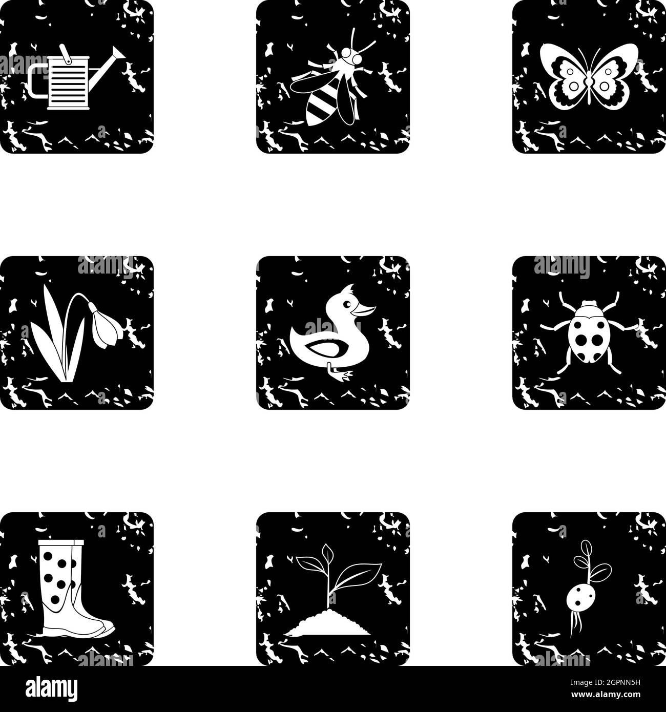 Set icone Kaleyard, stile grunge Illustrazione Vettoriale