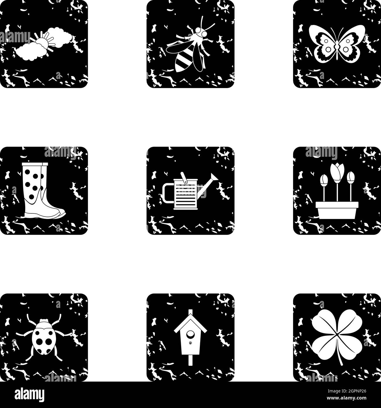Icone di manutenzione giardino set, stile grunge Illustrazione Vettoriale