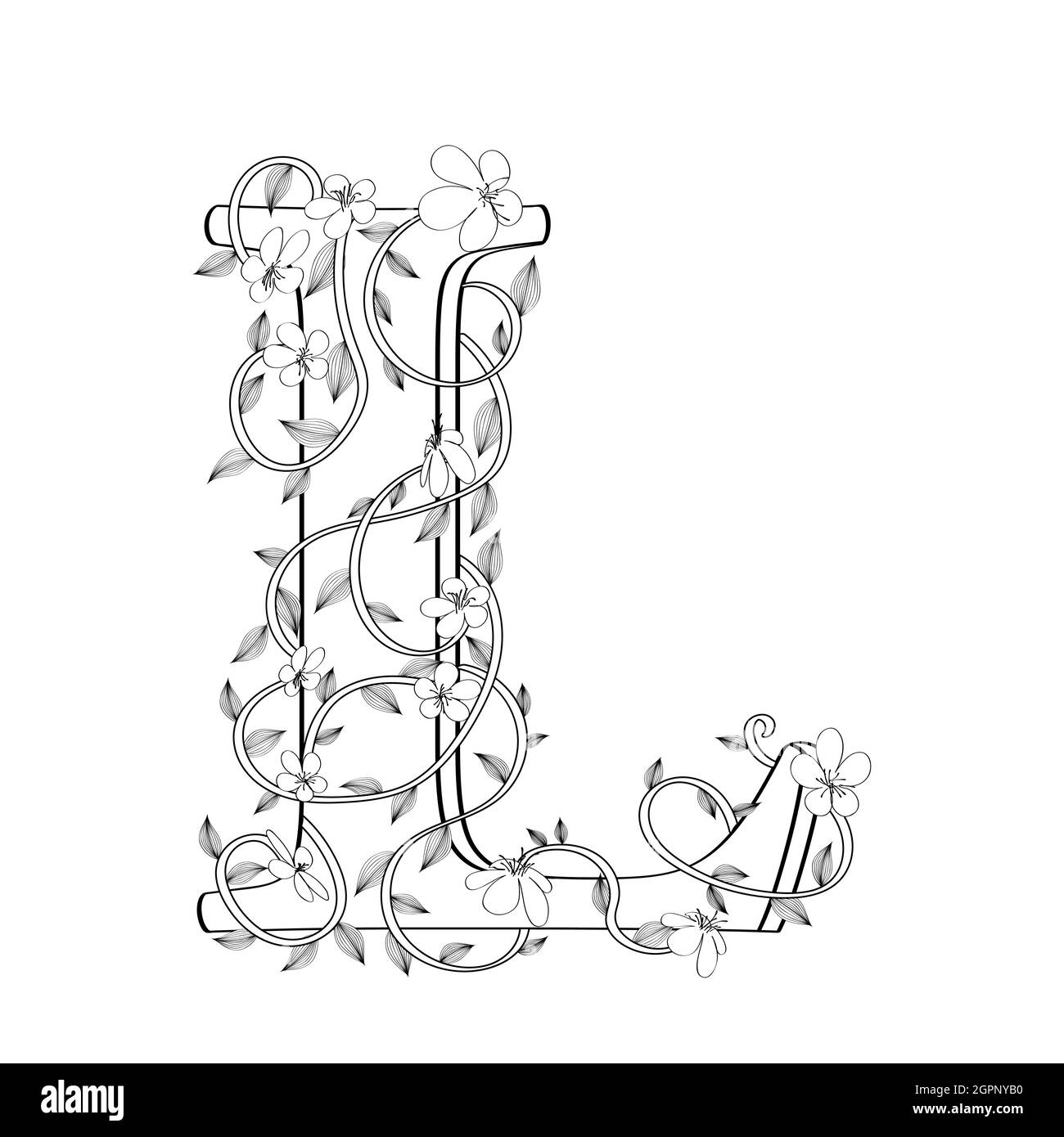 Lettera L disegno floreale Illustrazione Vettoriale