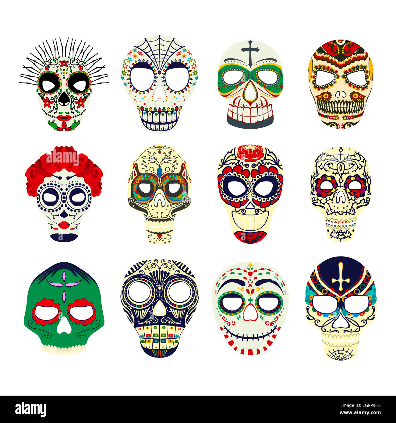 Giorno dei teschi morti set Illustrazione Vettoriale