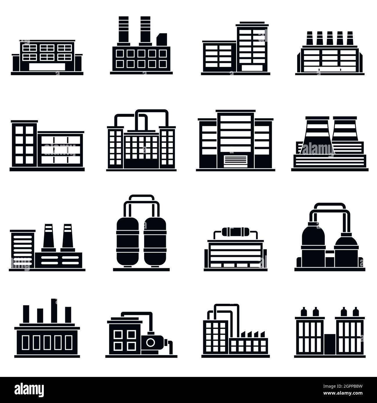 Edificio industriale set di icone, stile semplice Illustrazione Vettoriale