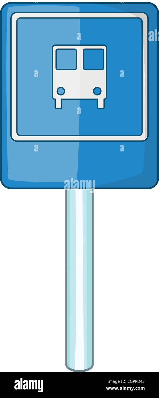Blue bus stop icona, stile cartoon Illustrazione Vettoriale