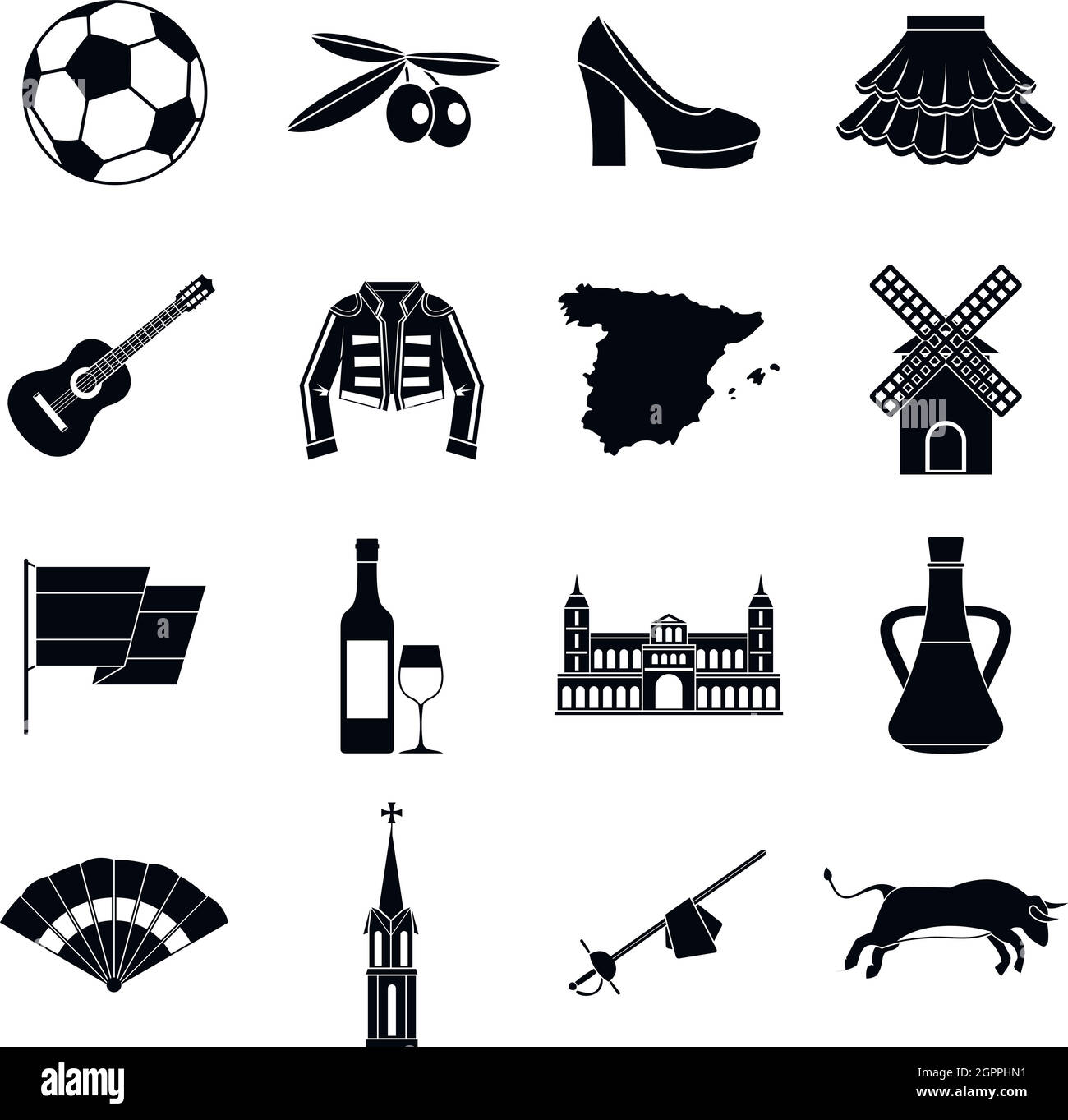 Spagna Viaggi set di icone, stile semplice Illustrazione Vettoriale