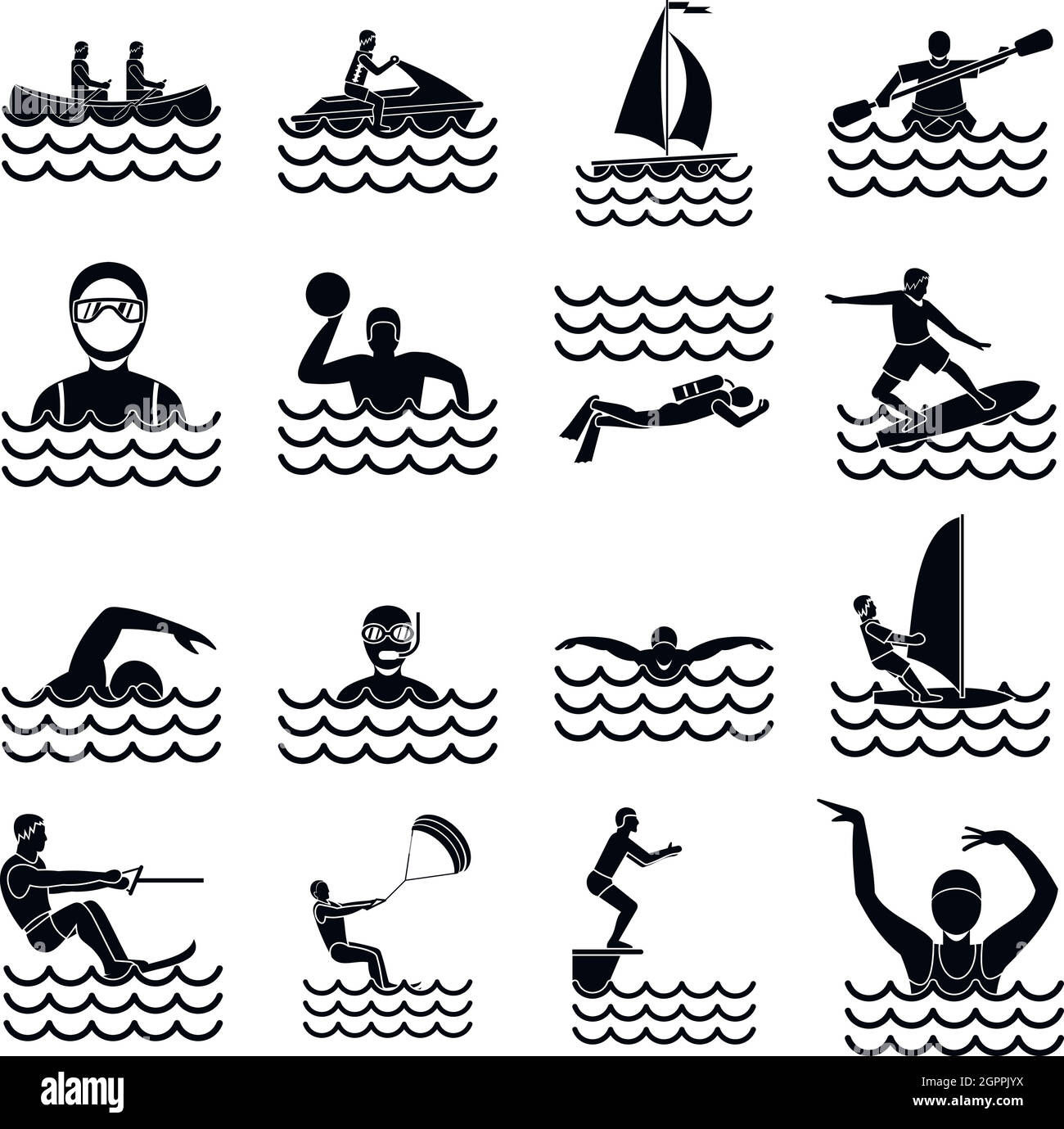 Sport d'acqua set di icone, stile semplice Illustrazione Vettoriale
