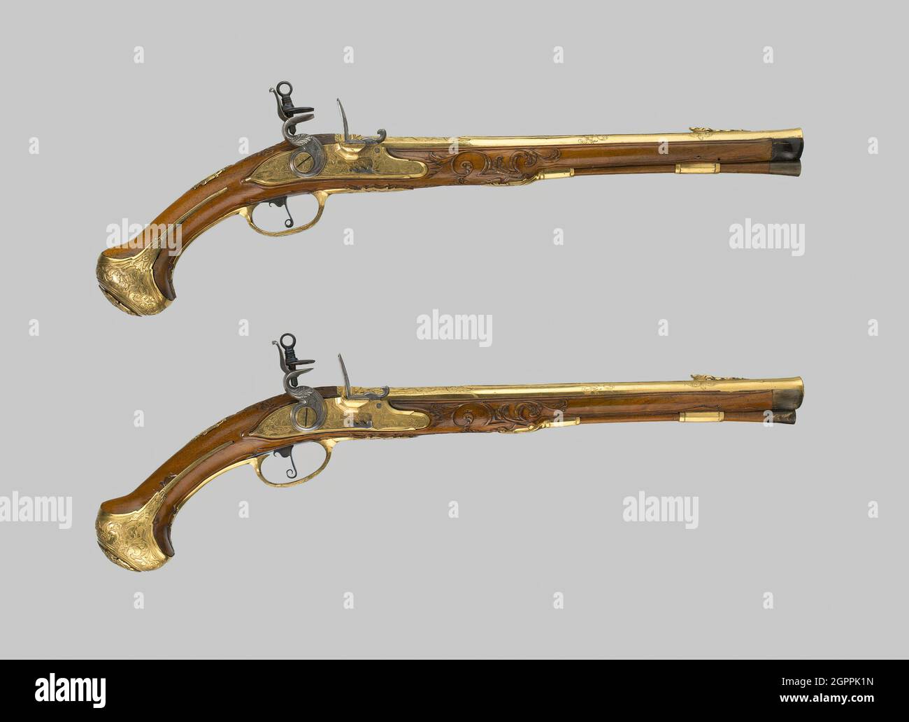 Coppia di pistole Flintlock Holster, Vienna, c.. 1700/25. Foto Stock