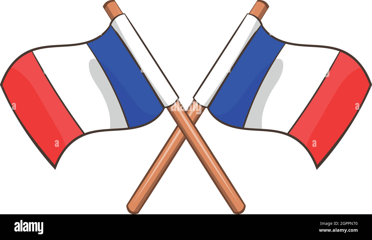 Due bandiere incrociate di Francia icona, stile cartoon Illustrazione Vettoriale