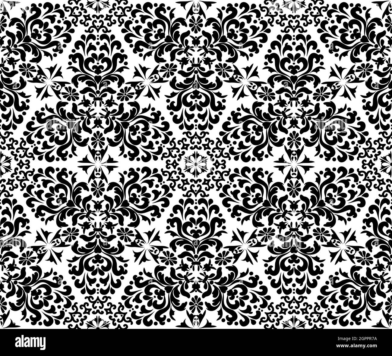 Ricco ornamento damascato senza cuciture pattern. Bianco e nero. Texture decorativa. Modelli Mehndi. Per tessuti, tappezzeria, motivi veneziani, tessuti Illustrazione Vettoriale