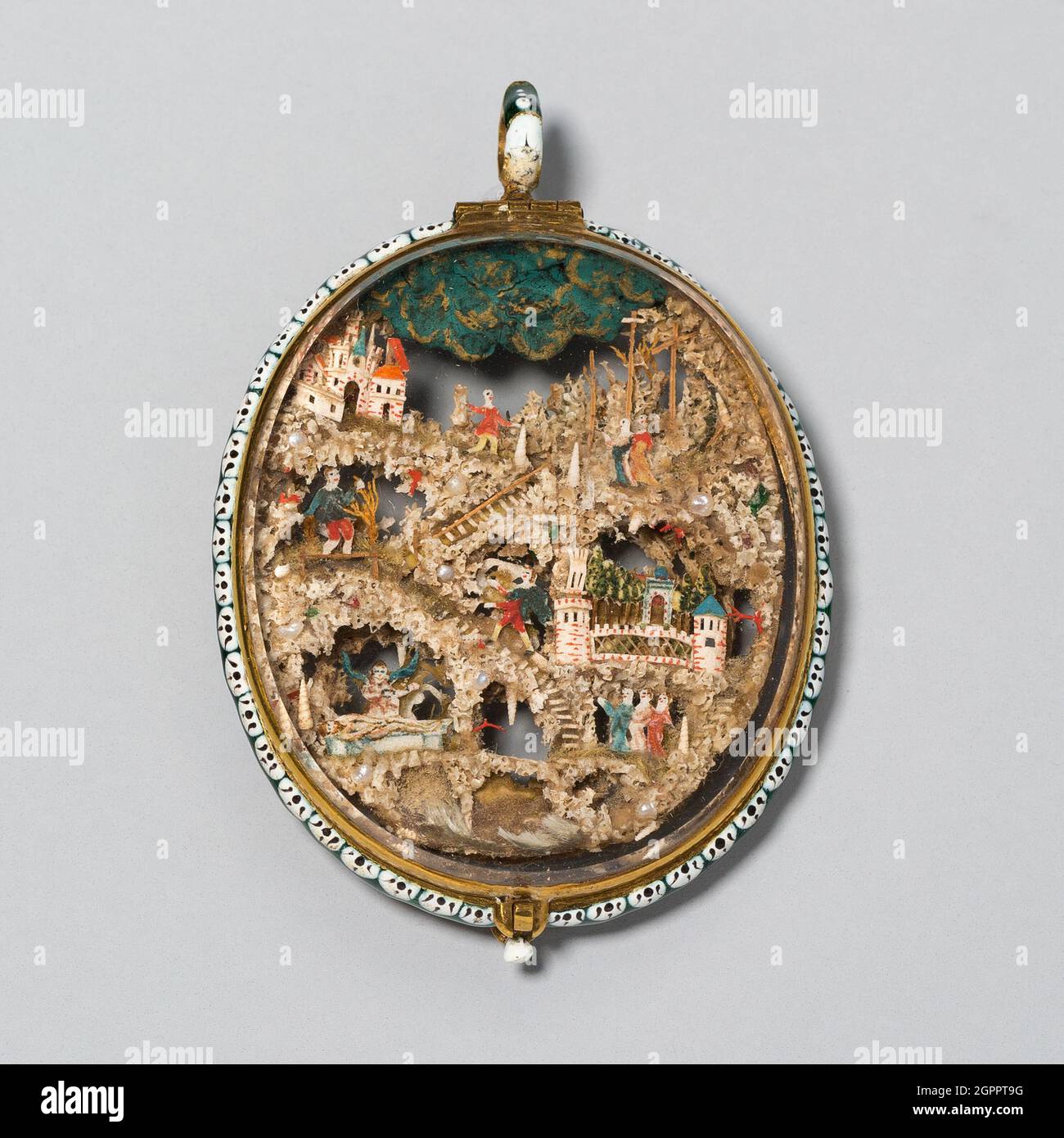 Pendente a due lati con scene della vita di San Francesco e di Cristo, Austria, XVII secolo. Foto Stock