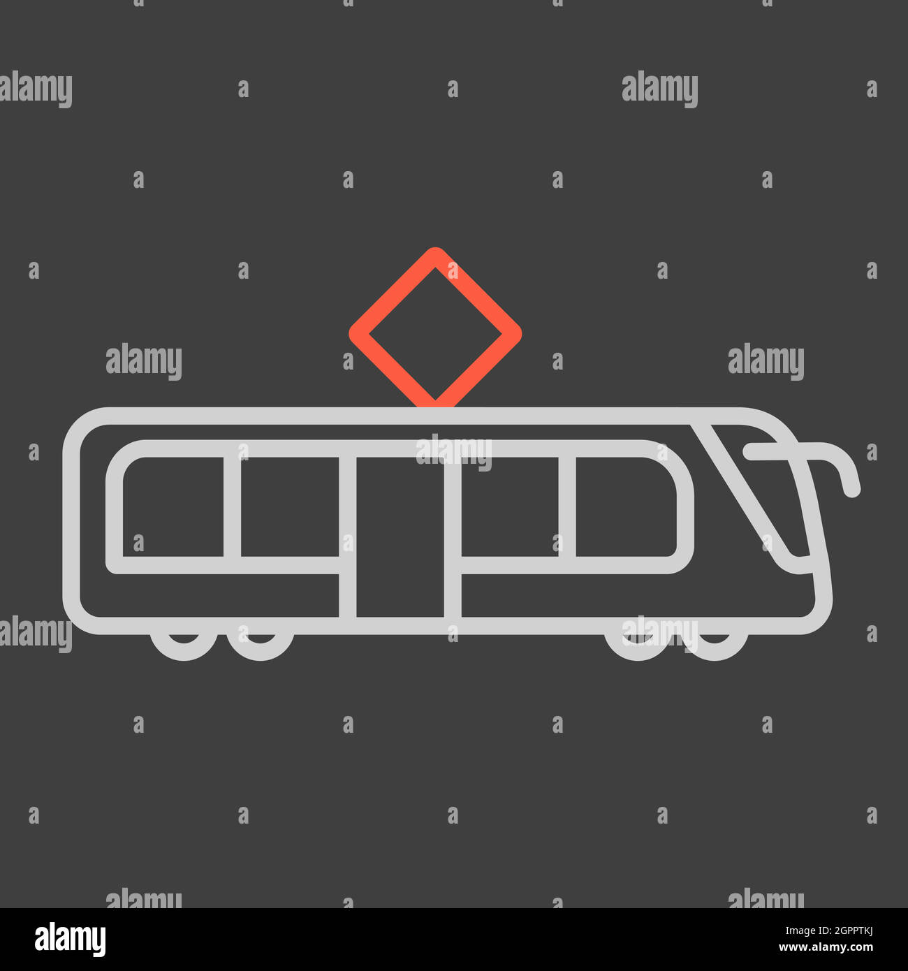 L'icona del vettore piatto del tram cittadino è isolata su sfondo scuro Illustrazione Vettoriale