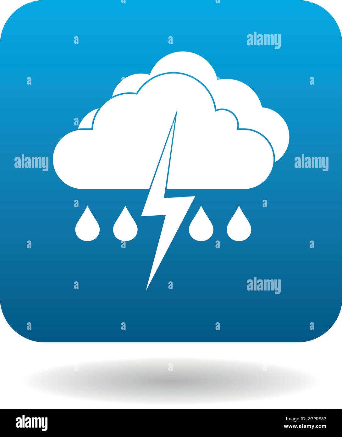 Nuvole con un fulmine e gocce di pioggia icona Illustrazione Vettoriale