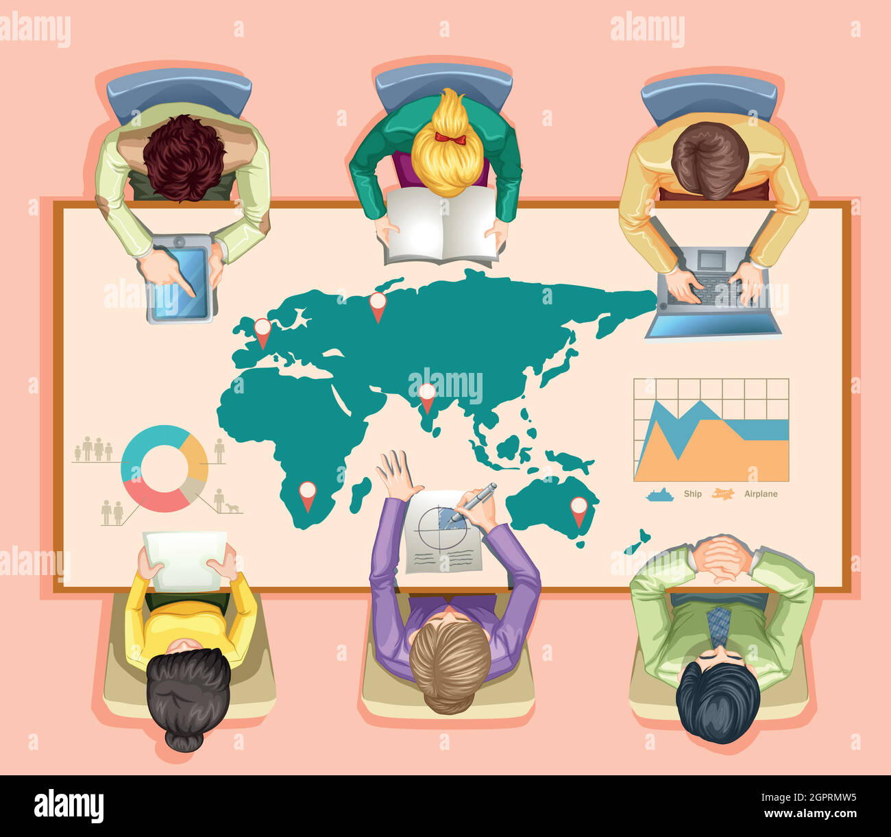 Uomini d'affari che lavorano al tavolo Illustrazione Vettoriale