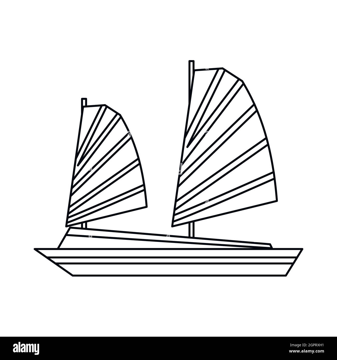Vietnamese junk boat icona, stile contorno Illustrazione Vettoriale