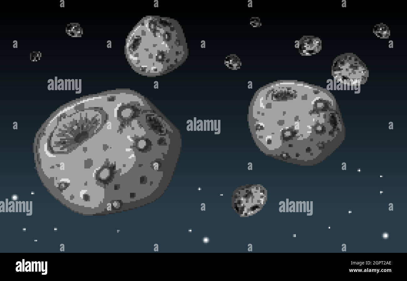 Un sacco di meteorite in pietra sullo sfondo della galassia Illustrazione Vettoriale