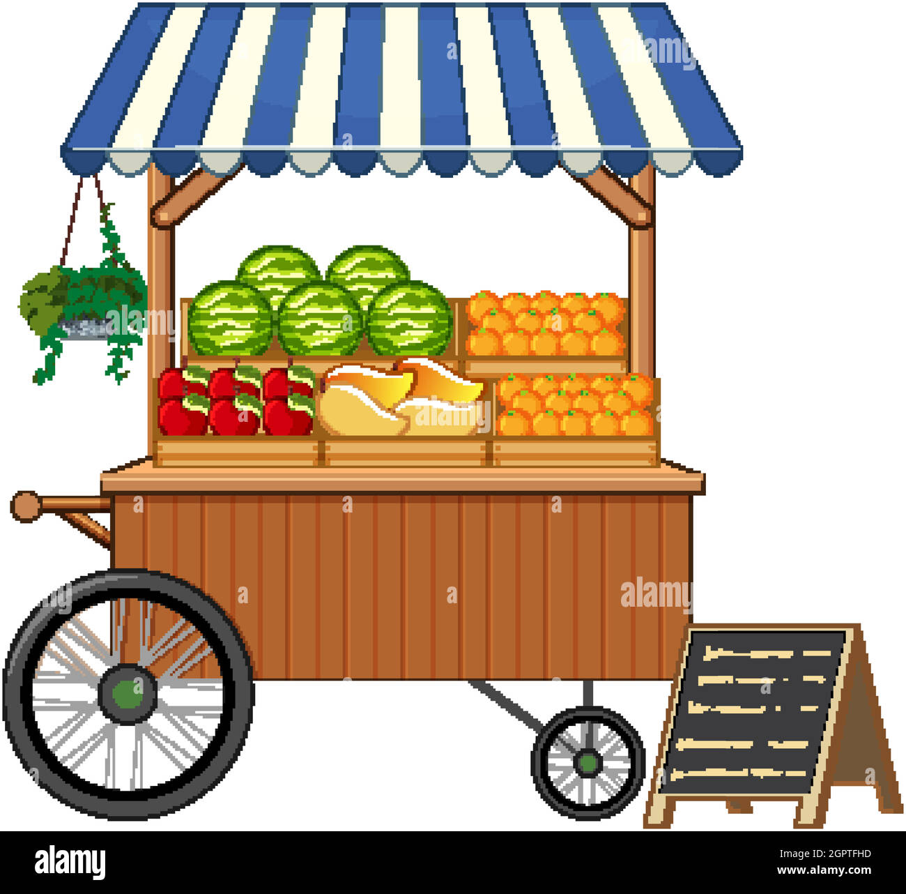 Negozio di cart di frutta in stile cartone animato isolato Illustrazione Vettoriale