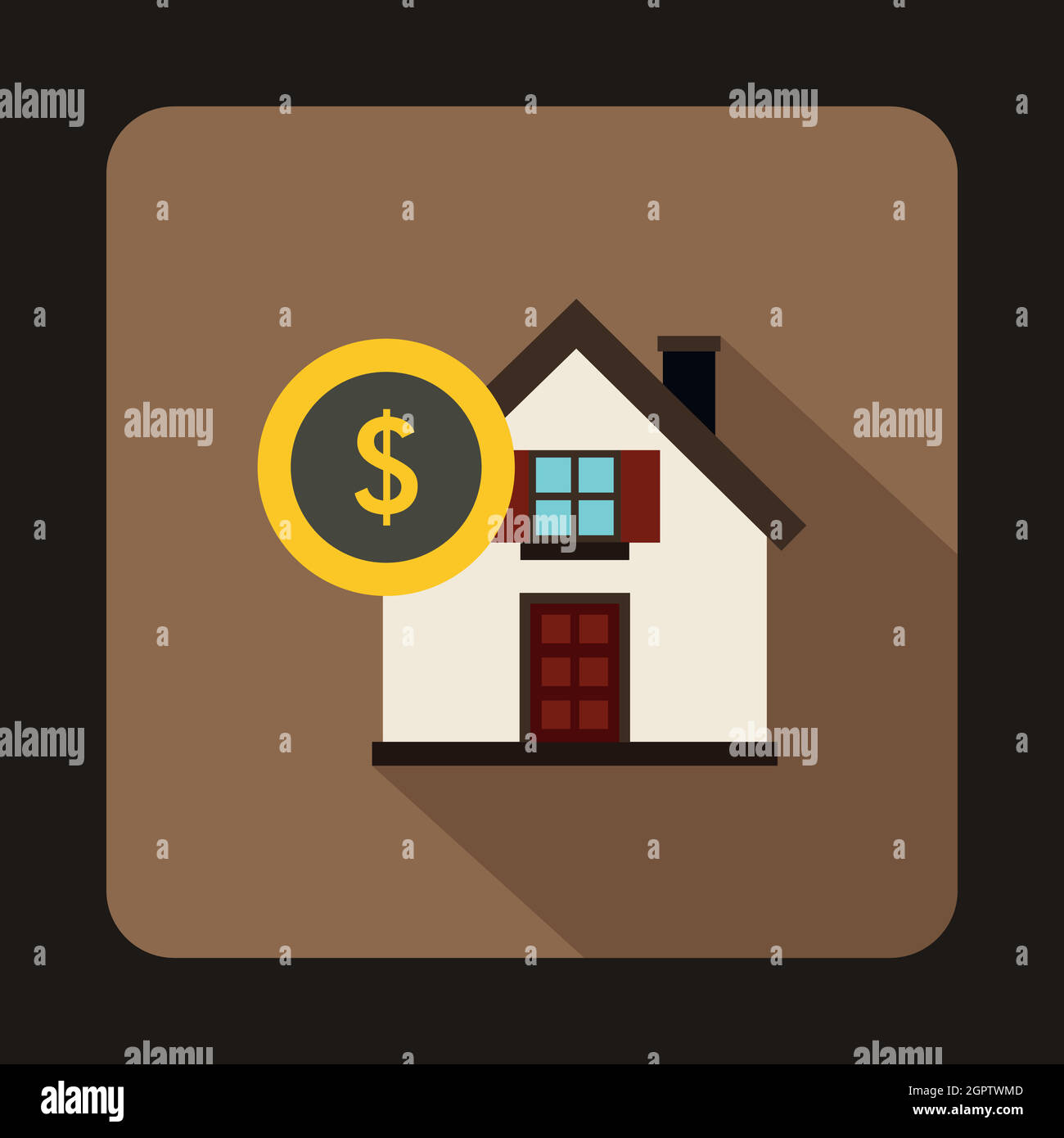 House e il segno dollaro icona in stile piatto Illustrazione Vettoriale