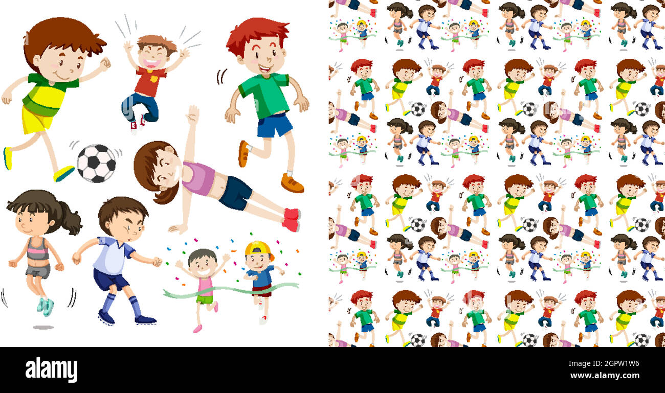 Set di sfondi senza giunture con tema di oggetti isolati - sport Illustrazione Vettoriale