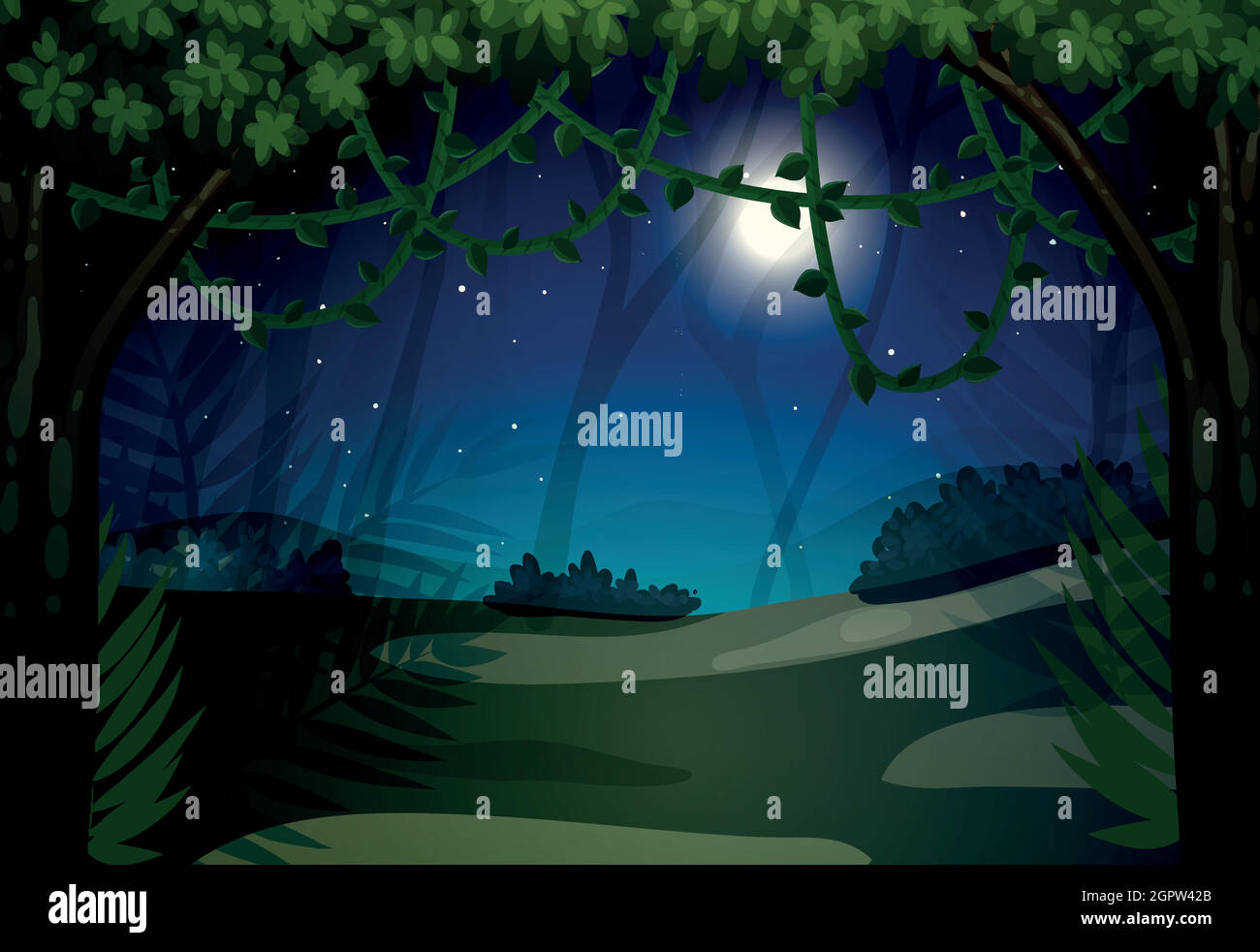 Notte scura alla foresta Illustrazione Vettoriale