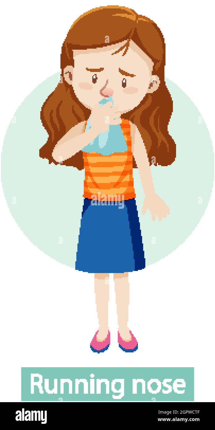 Personaggio cartoon con sintomi naso in esecuzione Illustrazione Vettoriale