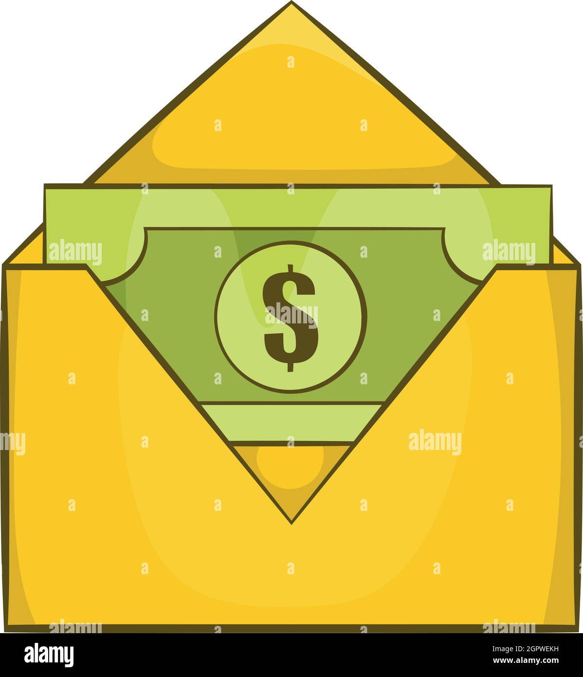 Le fatture del dollaro nella carta gialla icona a forma di busta Illustrazione Vettoriale