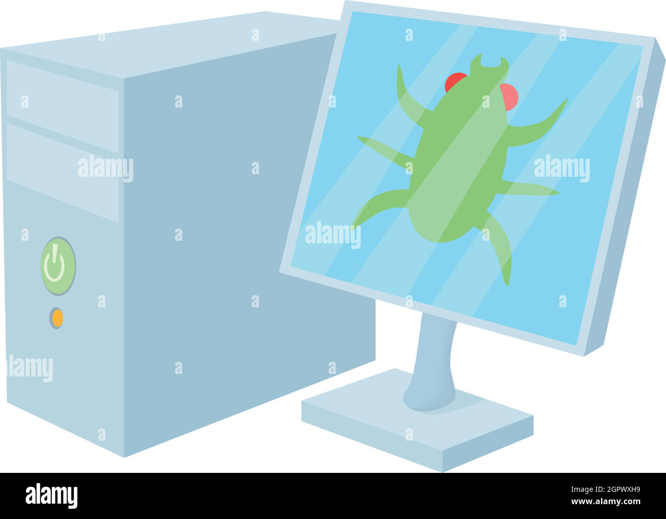 Bug su icona computer stile cartoon Illustrazione Vettoriale