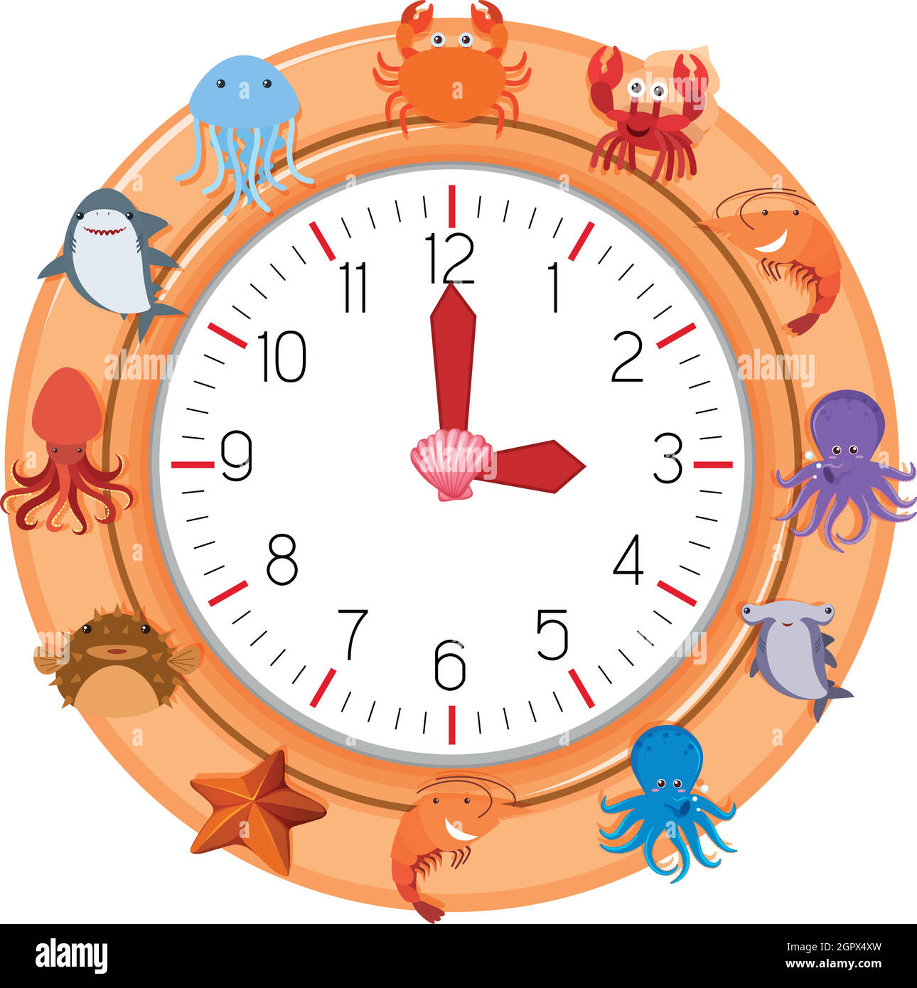 Un orologio con creatura marina Illustrazione Vettoriale