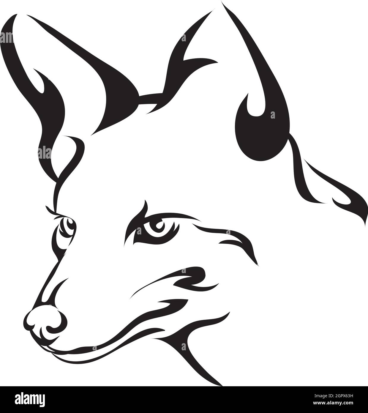 Volpe, ritratto, nero, linea, vettore, silhouette, ritratti di volpi da diverse angolazioni Illustrazione Vettoriale