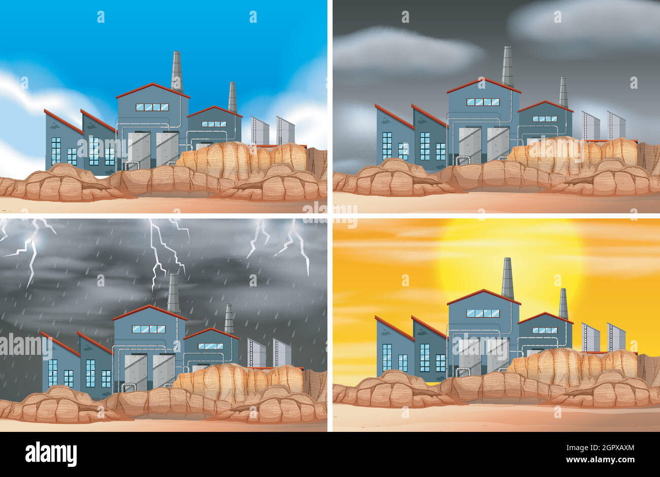 Set di scenografie per edifici industriali Illustrazione Vettoriale