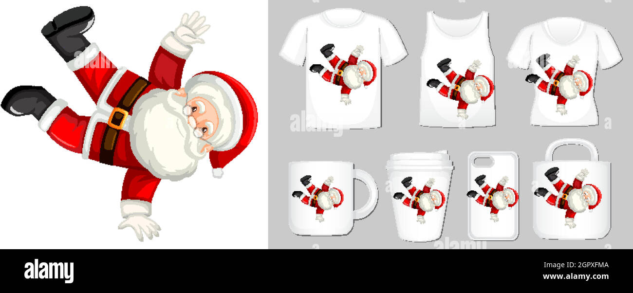 Immagine di Babbo Natale su diversi tipi di modelli di prodotto Illustrazione Vettoriale