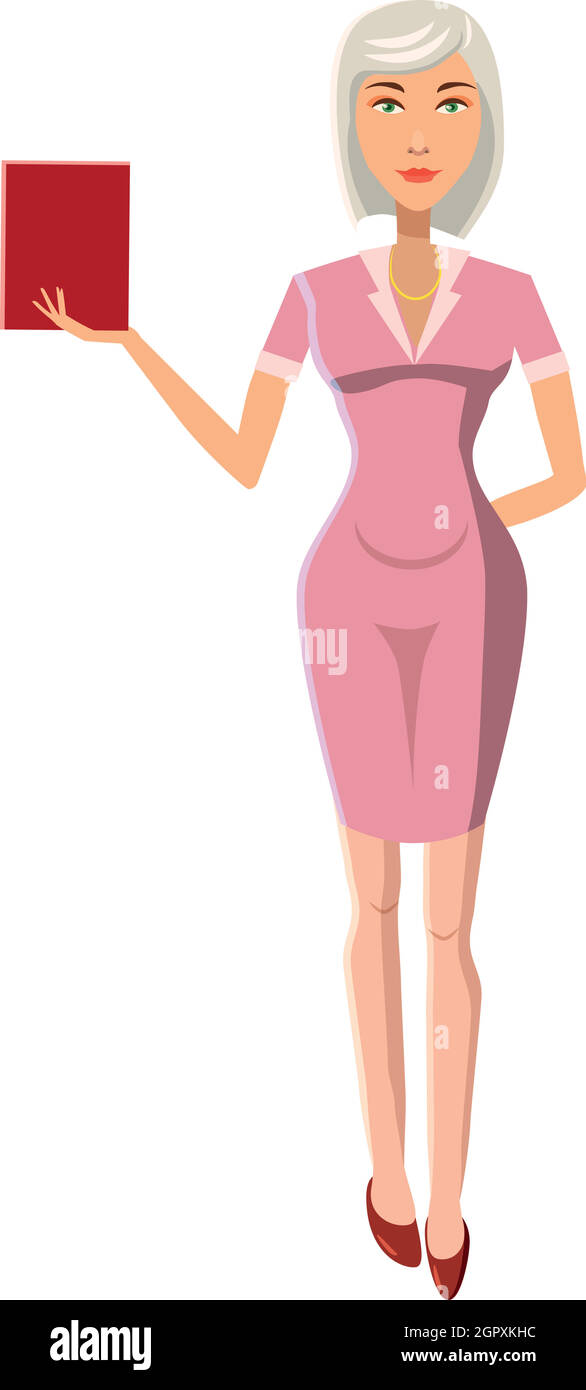 Imprenditrice con red icona a forma di libro, stile cartoon Illustrazione Vettoriale