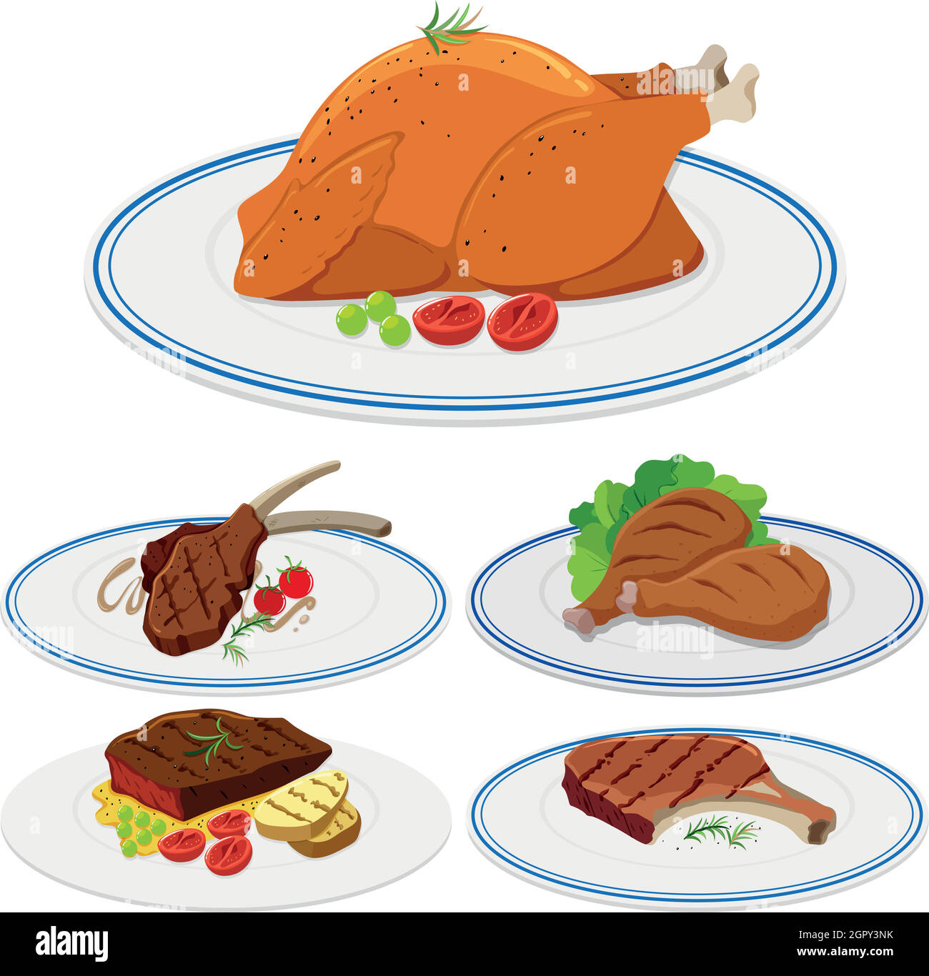 Set di cibo a base di carne su piatto Illustrazione Vettoriale