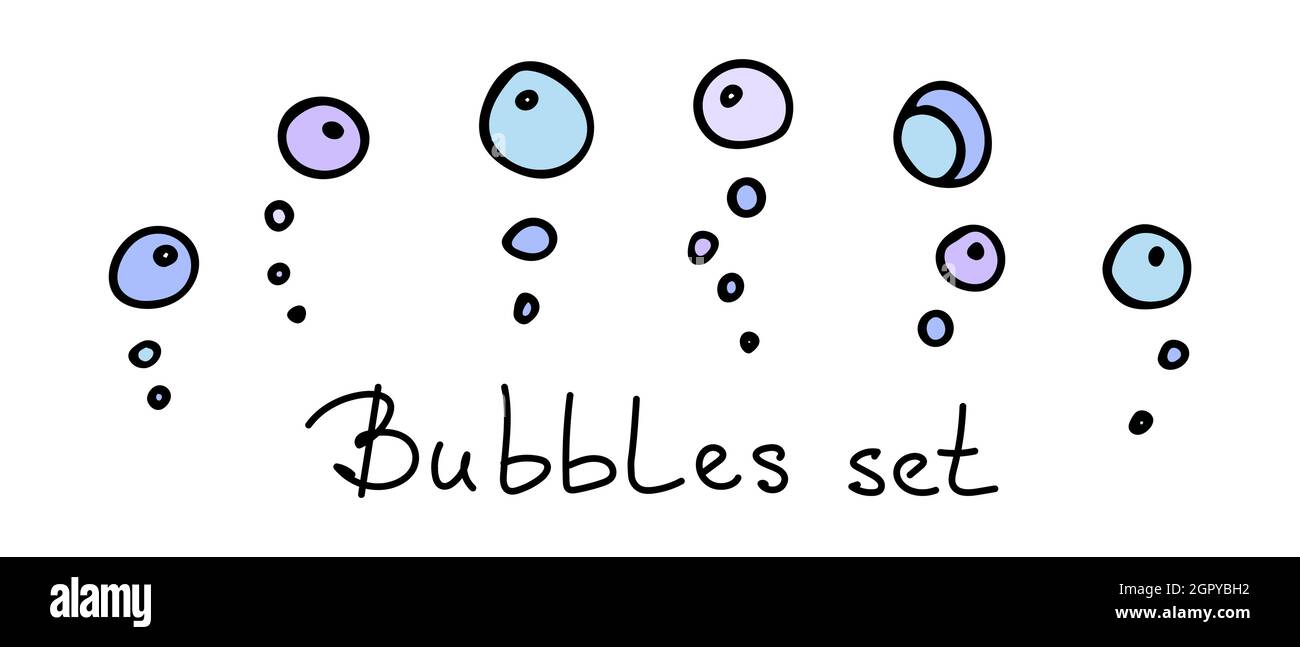 Set di stile Doodle con bolle d'aria. Elementi di progettazione. Illustrazione Vettoriale