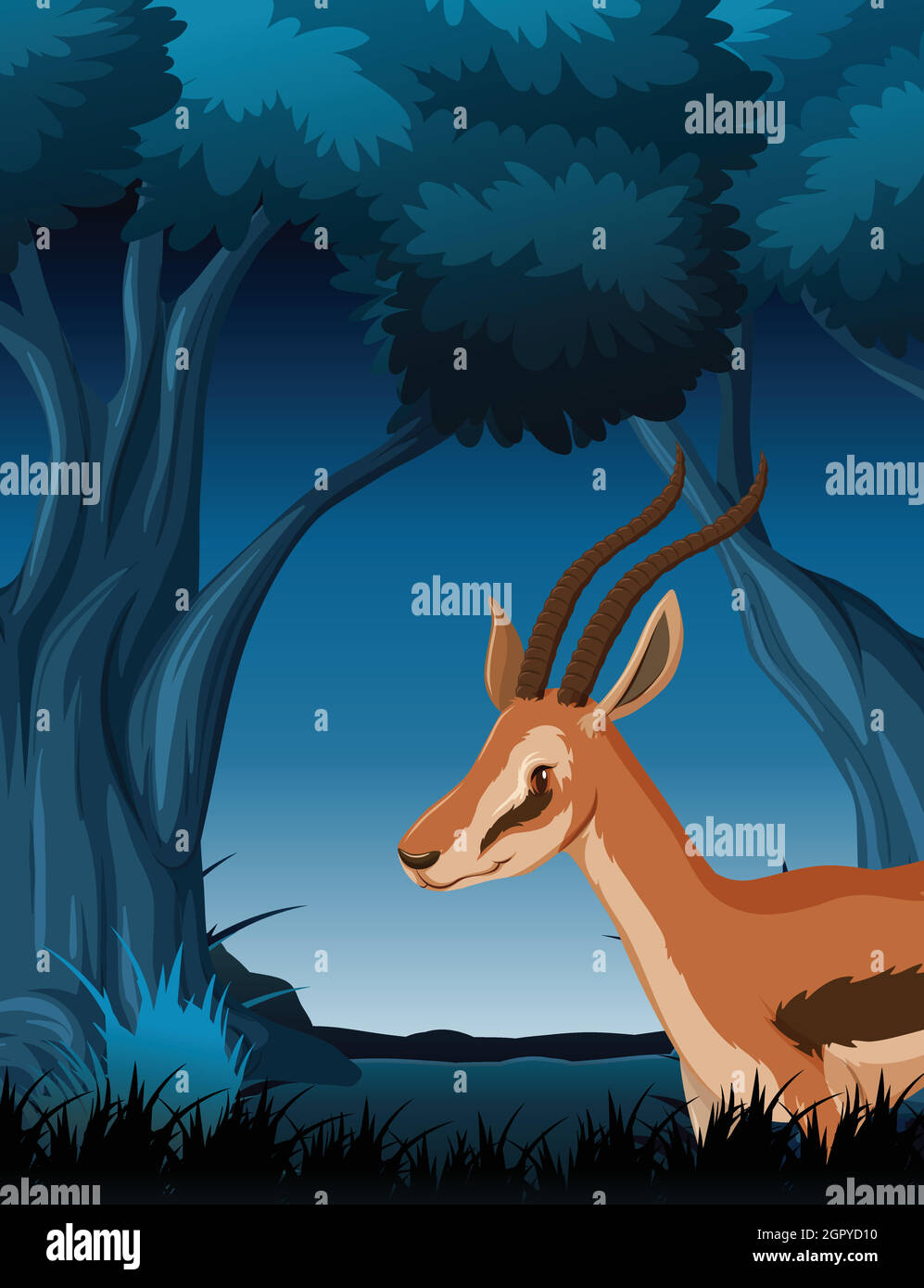 Una gazzella nella foresta scura Illustrazione Vettoriale