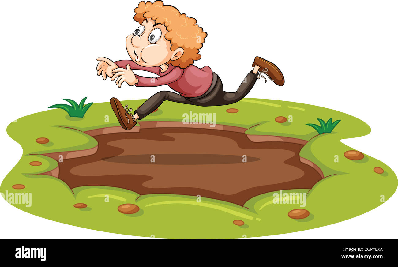 Un uomo che salta sul fango Illustrazione Vettoriale
