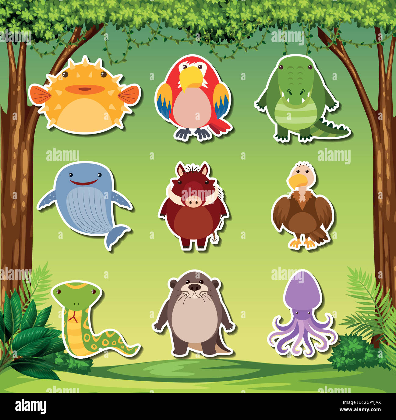 Set di adesivi per animali Illustrazione Vettoriale