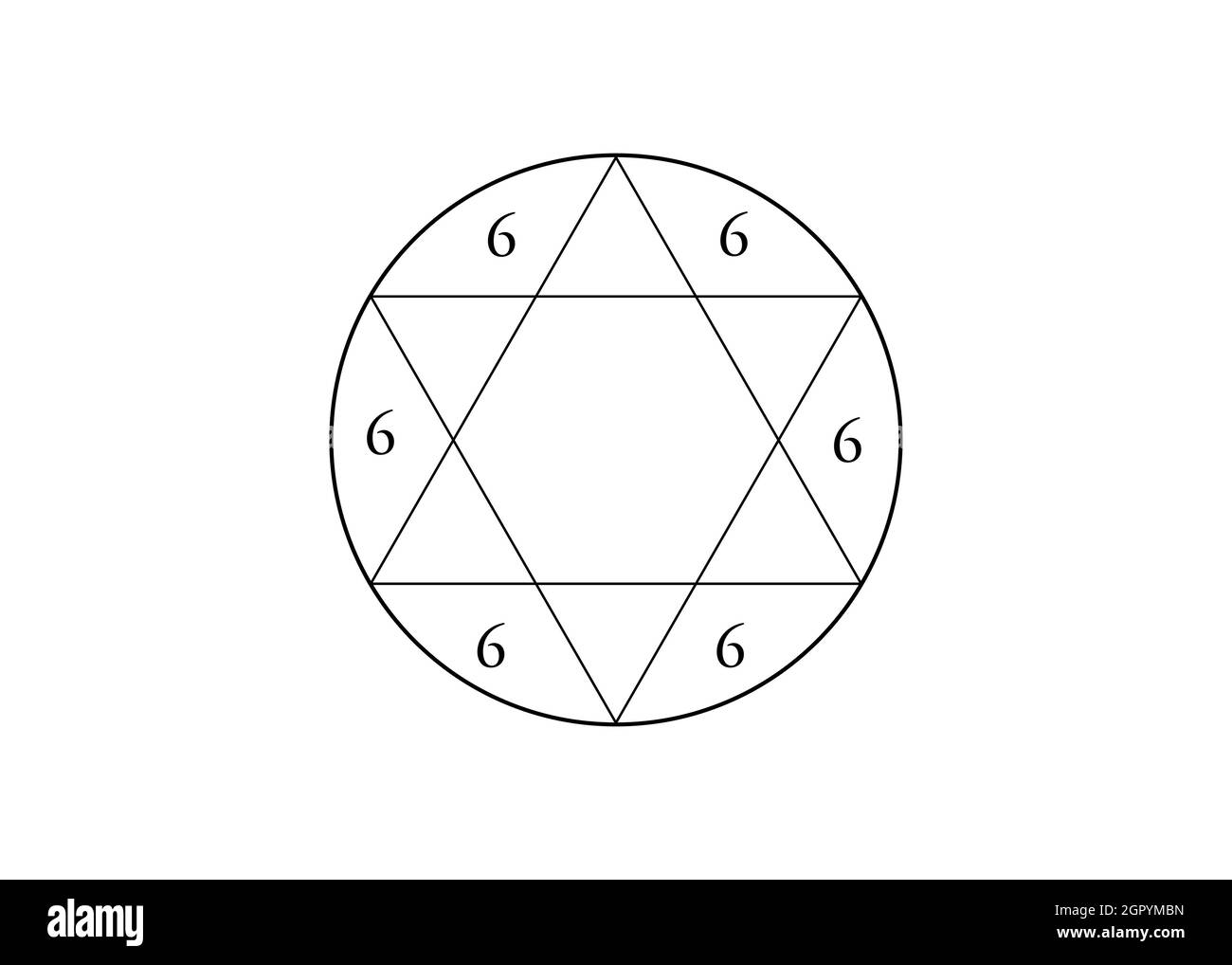 Tetragramma kabbalistico, stella di Salomone con il numero del diavolo, esagramma. Il segno è stato usato da Masoni, Teosopisti, Spiritisti. Simbolo di Satana, vettore Illustrazione Vettoriale