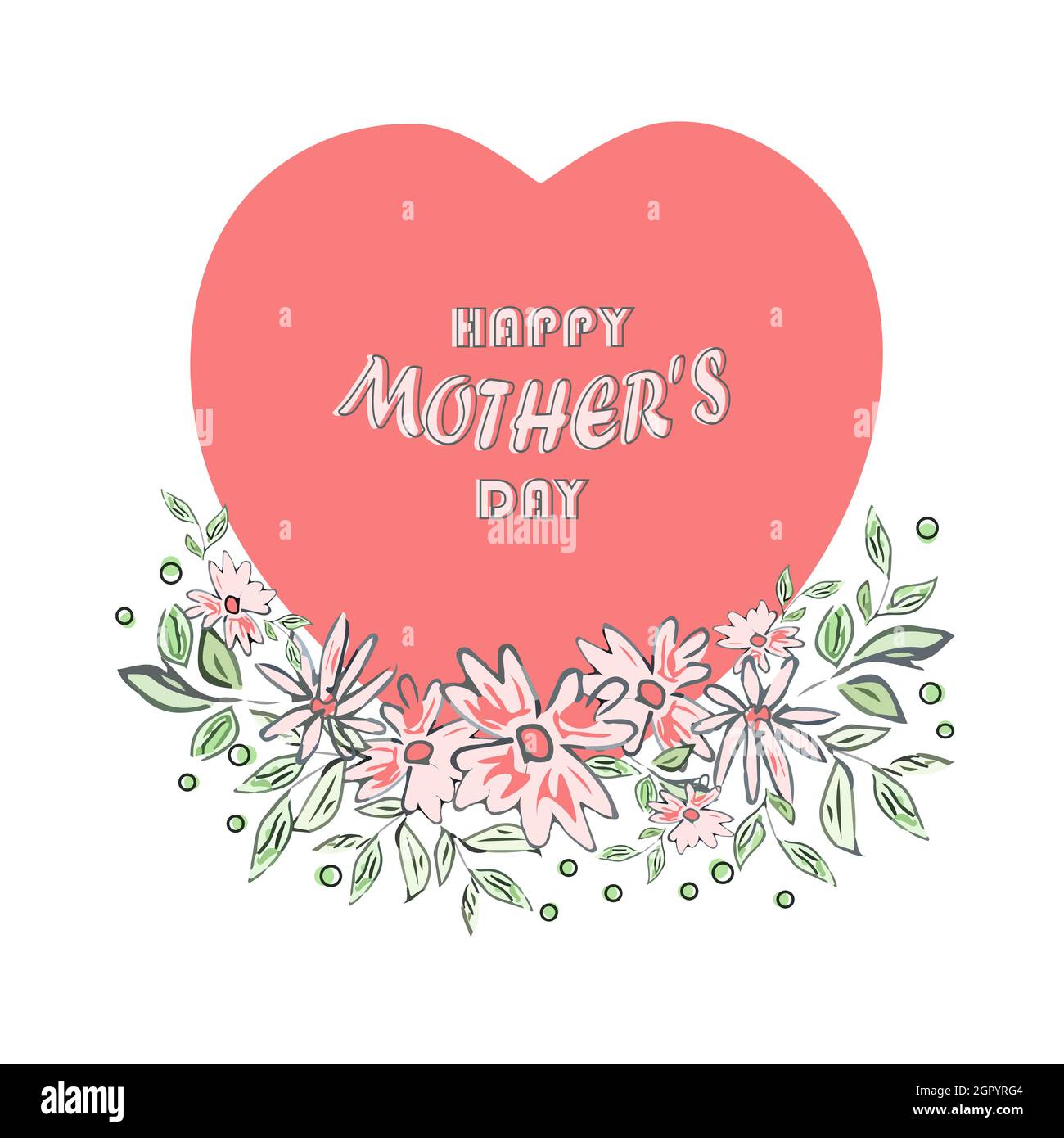 Biglietto di auguri per la Festa della mamma con cuore di fiori rosa. Modello poster o banner. Illustrazione Vettoriale