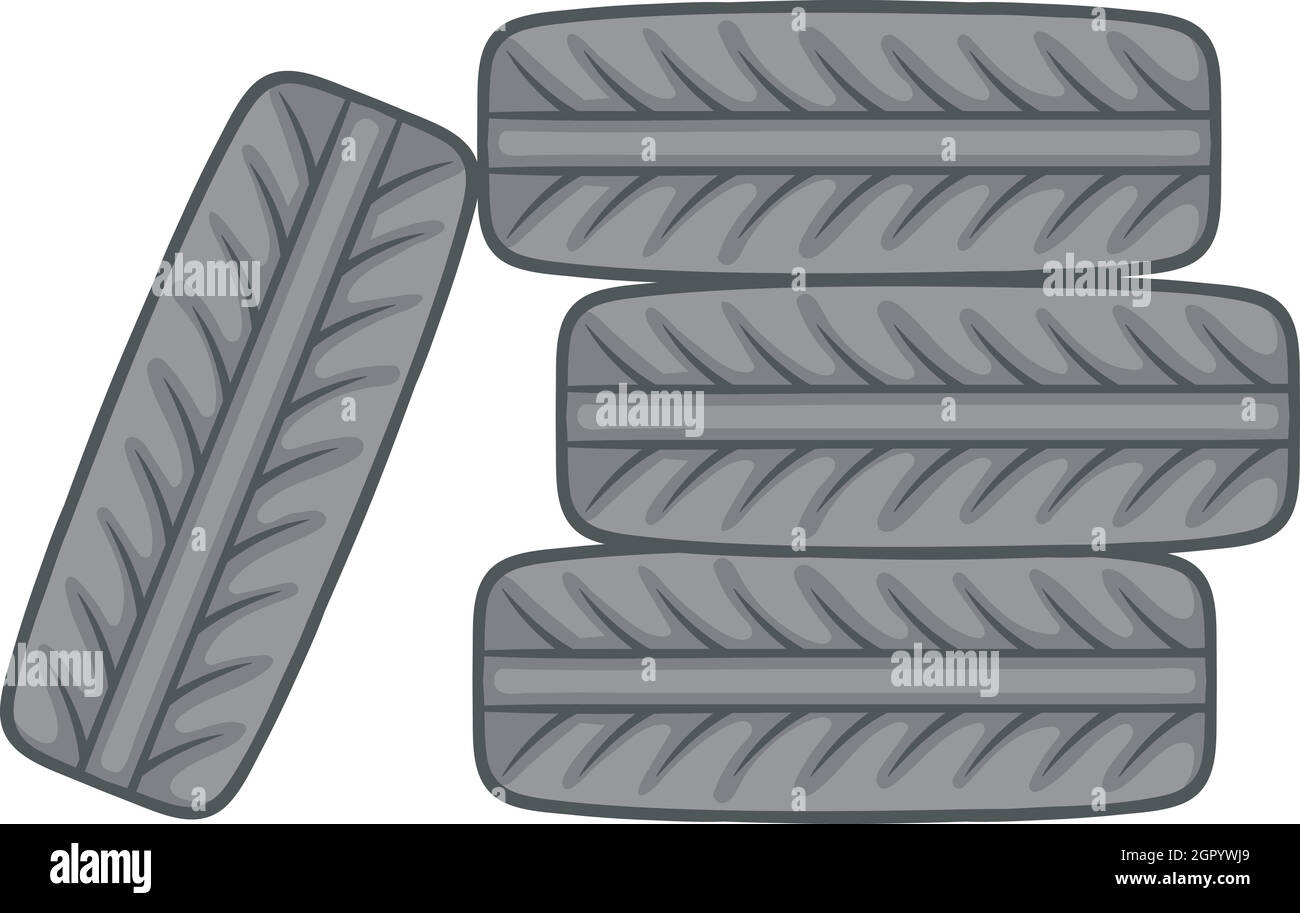 Pila di pneumatici neri icona, stile cartoon Illustrazione Vettoriale