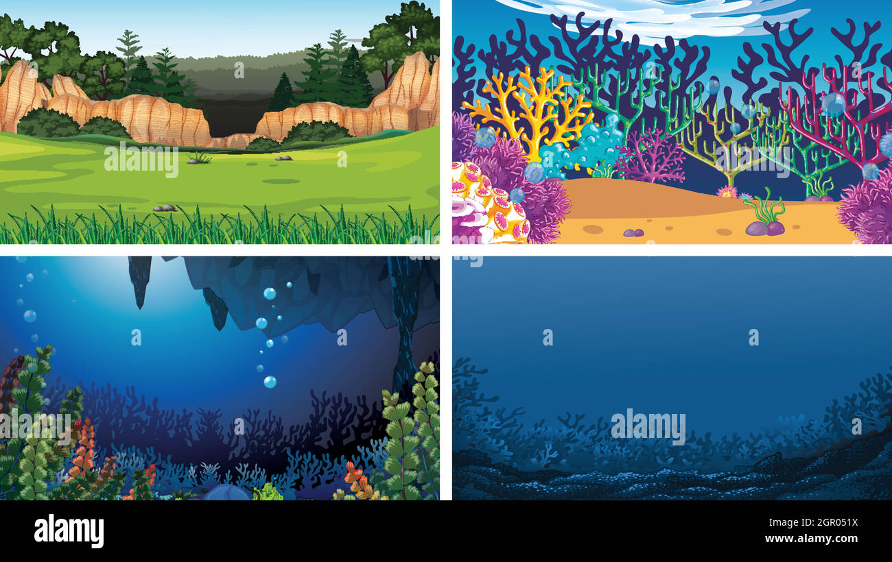 Set di scenari naturali all'aperto vuoto modelli vuoti Illustrazione Vettoriale