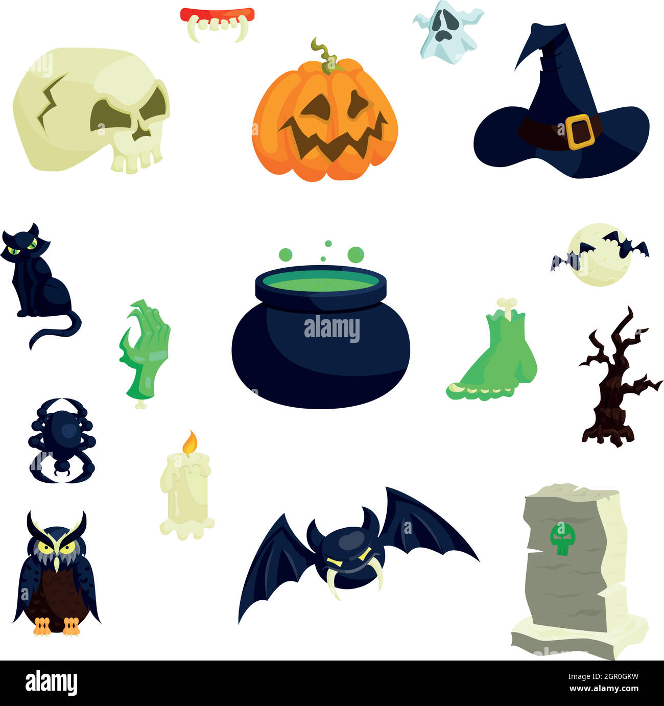 Icone di Halloween set, stile cartoon Illustrazione Vettoriale