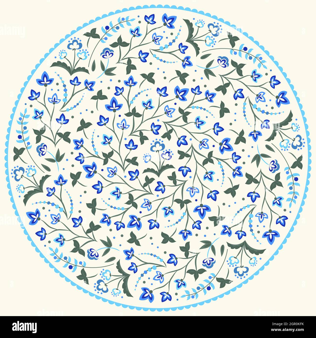 Fiori di Jacobean, composizione rotonda. Bella collezione di fiori estivi in design circolare su sfondo avorio. Illustrazione vettoriale. Illustrazione Vettoriale