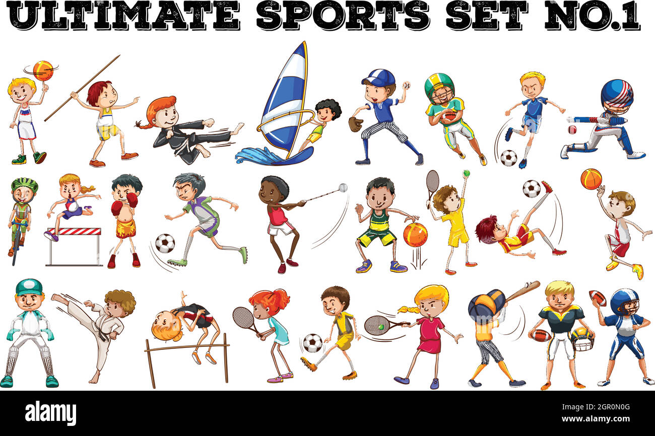 Ragazzi e ragazze che fanno sport diversi Illustrazione Vettoriale