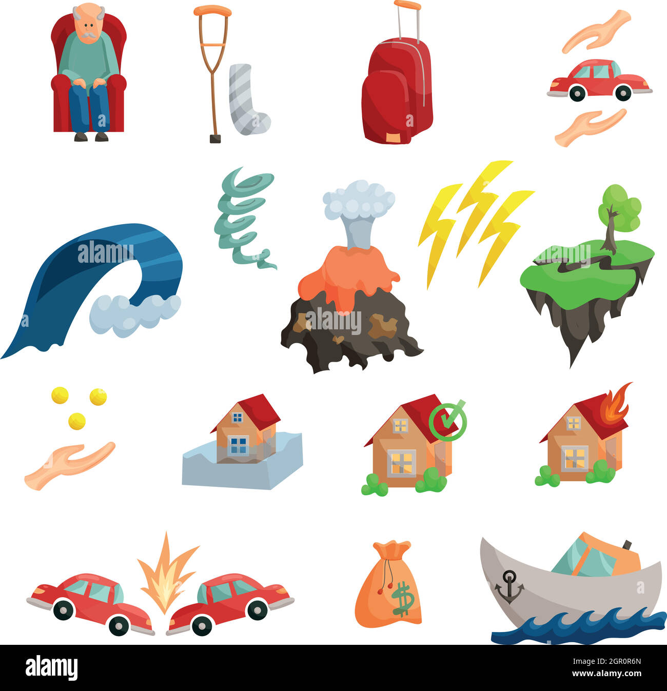 Assicurazione di set di icone, stile cartoon Illustrazione Vettoriale