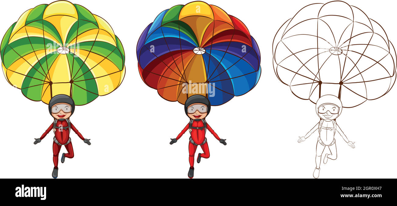 Personaggio Doodle per paracadute uomo Illustrazione Vettoriale