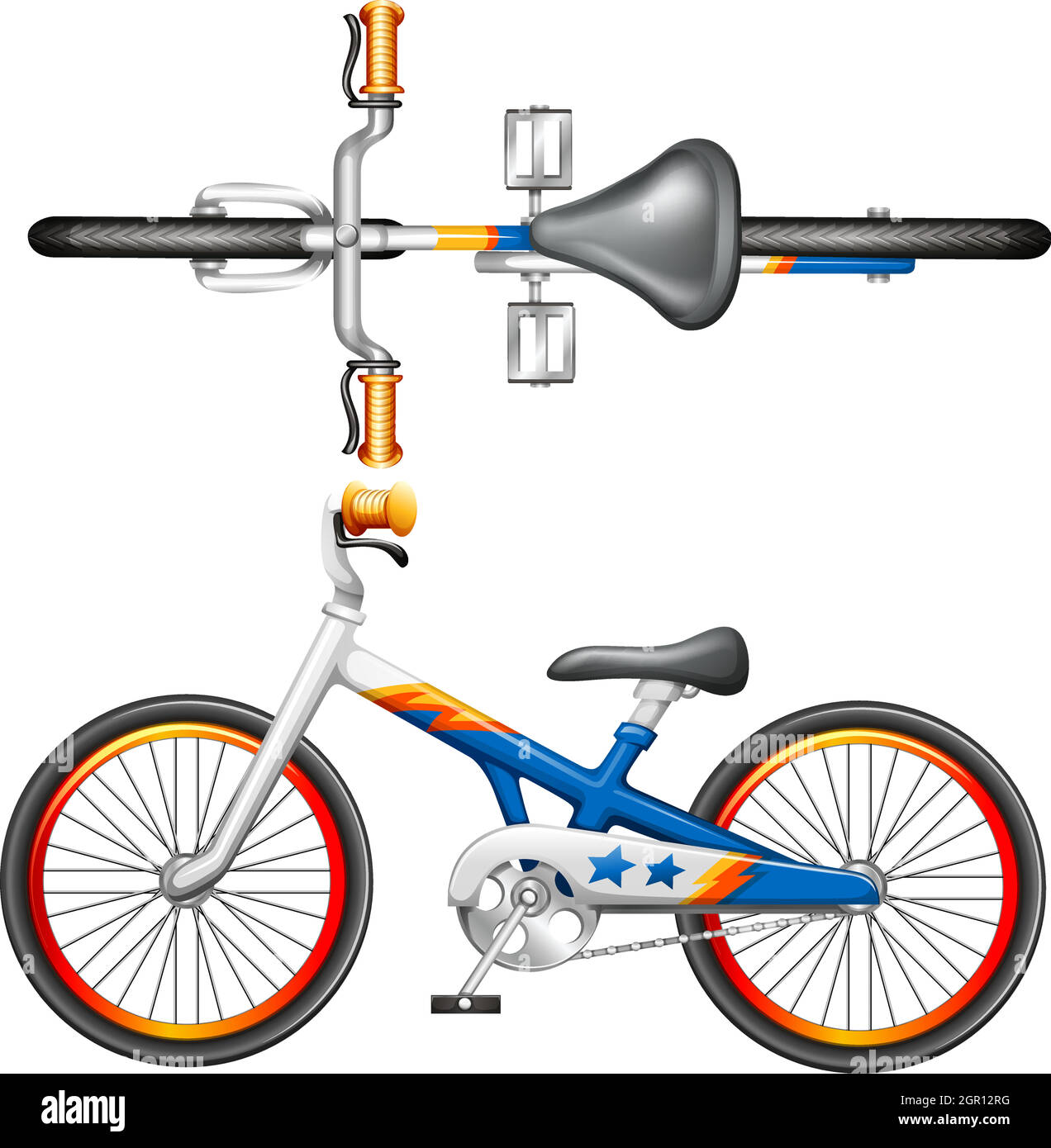 Una vista dall'alto e laterale di una bicicletta Illustrazione Vettoriale