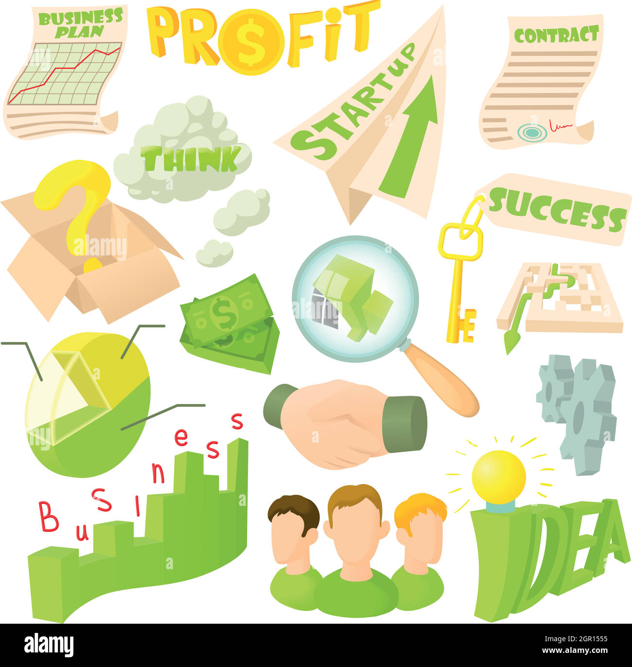 Business set di icone, stile cartoon Illustrazione Vettoriale