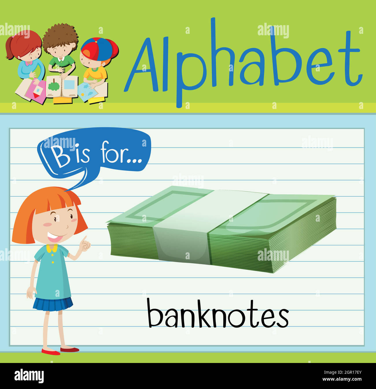 L'alfabeto B della flashcard è per le banconote Illustrazione Vettoriale