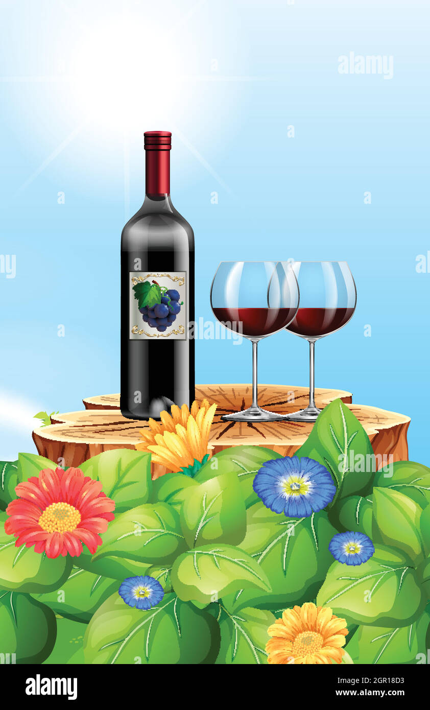 Un vino rosso nella natura Illustrazione Vettoriale
