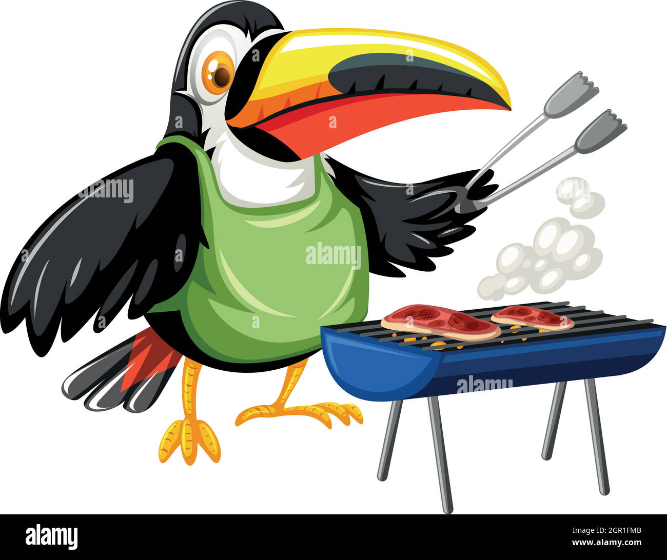 Toucan grigliare due pezzi di bistecca Illustrazione Vettoriale