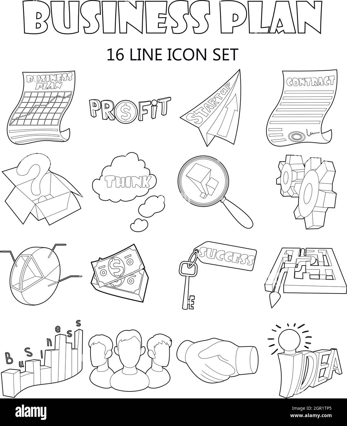 Business plan set di icone di stile di contorno Illustrazione Vettoriale